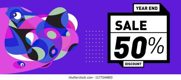 Sale 50% Discount Banner with Colorful Flat Background