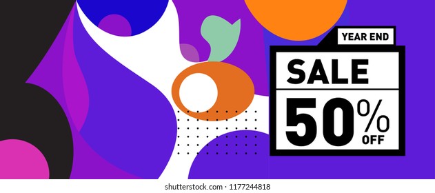 Sale 50% Discount Banner with Colorful Flat Background