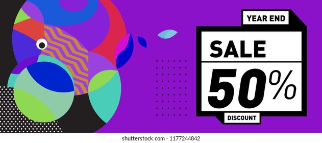 Sale 50% Discount Banner with Colorful Flat Background