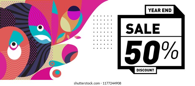 Sale 50% Discount Banner with Colorful Flat Background