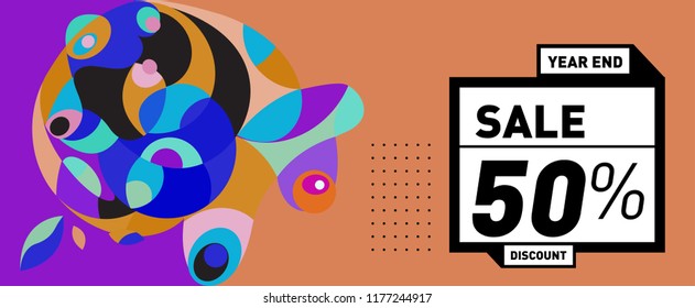 Sale 50% Discount Banner with Colorful Flat Background