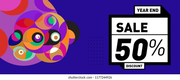 Sale 50% Discount Banner with Colorful Flat Background