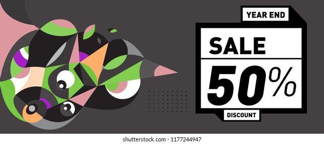 Sale 50% Discount Banner with Colorful Flat Background