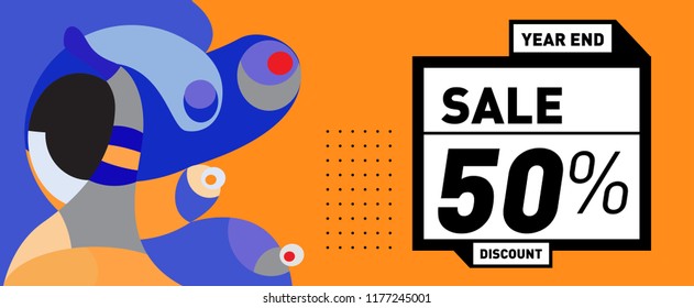 Sale 50% Discount Banner with Colorful Flat Background