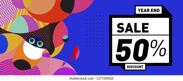Sale 50% Discount Banner with Colorful Flat Background