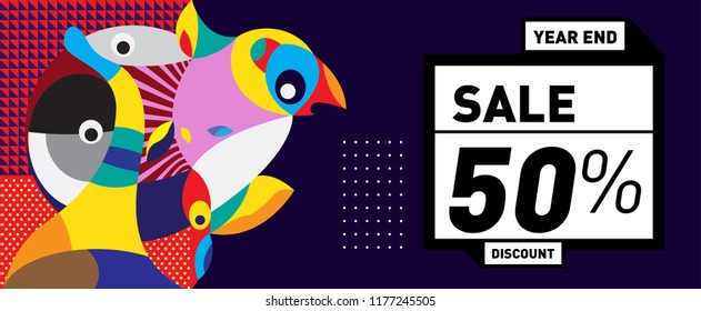 Sale 50% Discount Banner with Colorful Flat Background