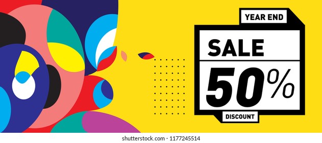 Sale 50% Discount Banner with Colorful Flat Background