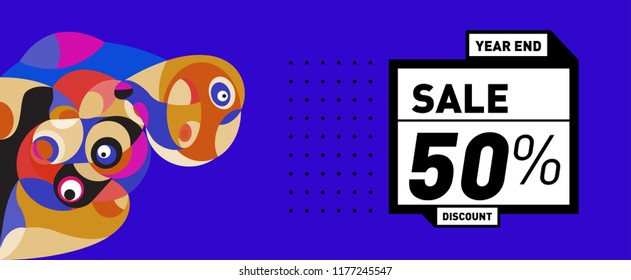 Sale 50% Discount Banner with Colorful Flat Background