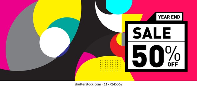 Sale 50% Discount Banner with Colorful Flat Background