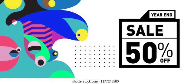 Sale 50% Discount Banner with Colorful Flat Background