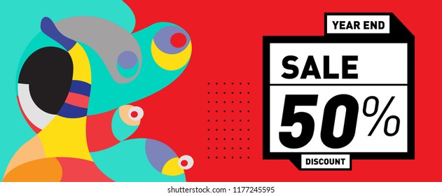 Sale 50% Discount Banner with Colorful Flat Background