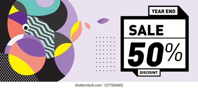 Sale 50% Discount Banner with Colorful Flat Background
