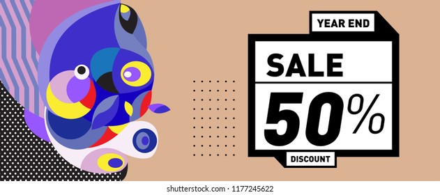 Sale 50% Discount Banner with Colorful Flat Background