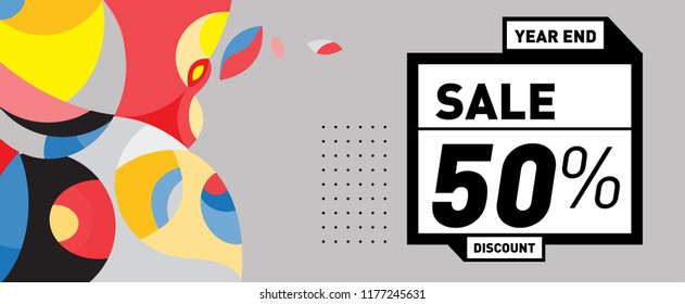 Sale 50% Discount Banner with Colorful Flat Background