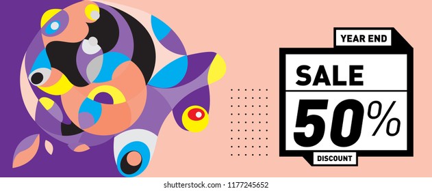 Sale 50% Discount Banner with Colorful Flat Background
