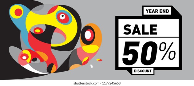 Sale 50% Discount Banner with Colorful Flat Background