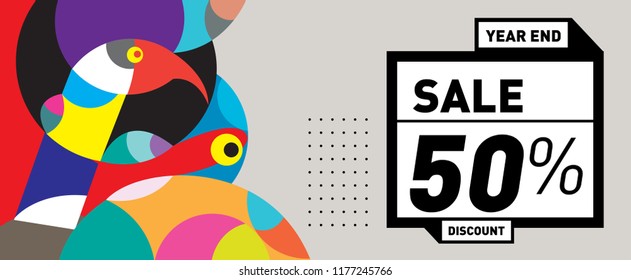 Sale 50% Discount Banner with Colorful Flat Background