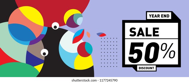 Sale 50% Discount Banner with Colorful Flat Background