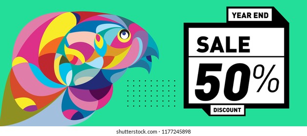 Sale 50% Discount Banner with Colorful Flat Background