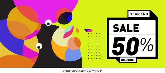 Sale 50% Discount Banner with Colorful Flat Background