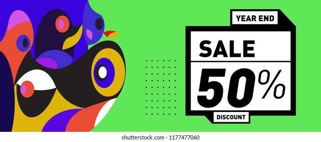 Sale 50% Discount Banner with Colorful Flat Background