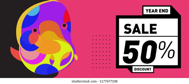 Sale 50% Discount Banner with Colorful Flat Background