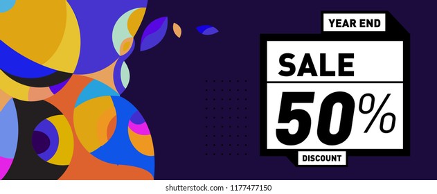 Sale 50% Discount Banner with Colorful Flat Background