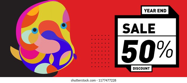 Sale 50% Discount Banner with Colorful Flat Background