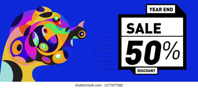 Sale 50% Discount Banner with Colorful Flat Background