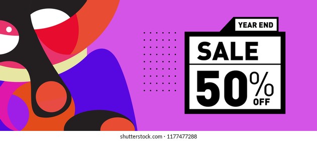 Sale 50% Discount Banner with Colorful Flat Background