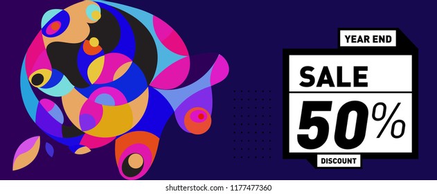 Sale 50% Discount Banner with Colorful Flat Background