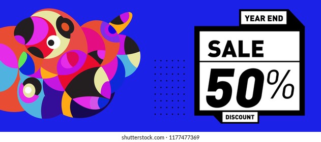 Sale 50% Discount Banner with Colorful Flat Background