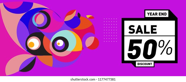 Sale 50% Discount Banner with Colorful Flat Background