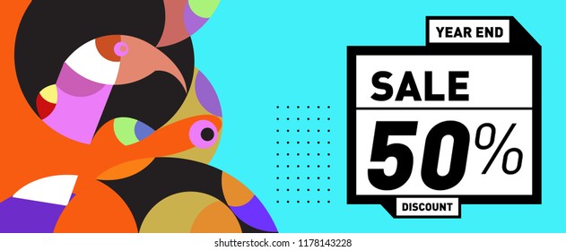 Sale 50% Discount Banner with Colorful Flat Background
