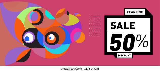 Sale 50% Discount Banner with Colorful Flat Background