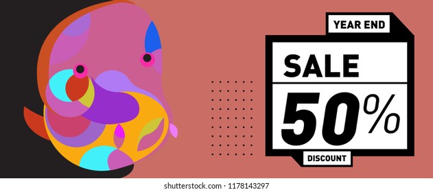 Sale 50% Discount Banner with Colorful Flat Background