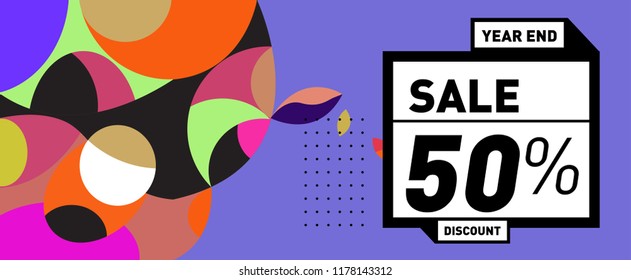 Sale 50% Discount Banner with Colorful Flat Background