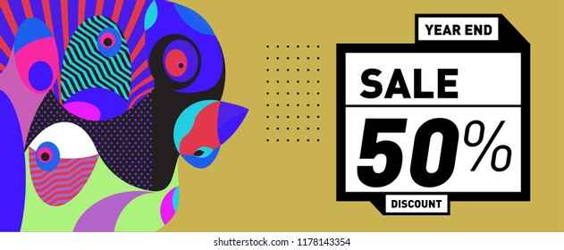 Sale 50% Discount Banner with Colorful Flat Background