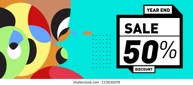 Sale 50% Discount Banner with Colorful Flat Background