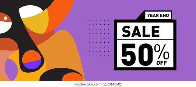 Sale 50% Discount Banner with Colorful Flat Background