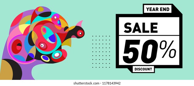 Sale 50% Discount Banner with Colorful Flat Background
