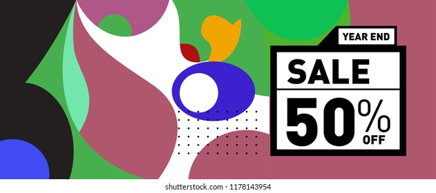 Sale 50% Discount Banner with Colorful Flat Background
