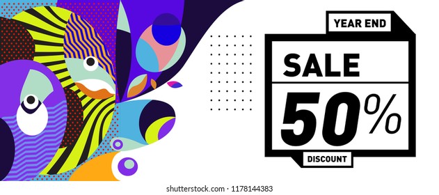 Sale 50% Discount Banner with Colorful Flat Background
