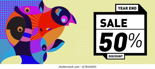 Sale 50% Discount Banner with Colorful Flat Background
