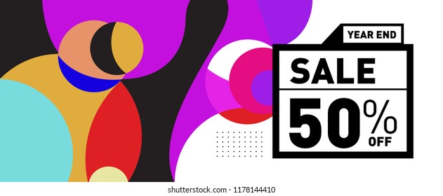 Sale 50% Discount Banner with Colorful Flat Background
