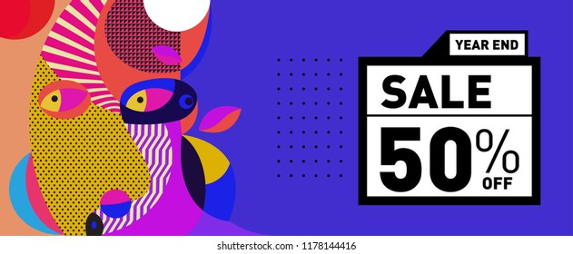 Sale 50% Discount Banner with Colorful Flat Background
