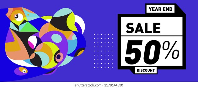 Sale 50% Discount Banner with Colorful Flat Background
