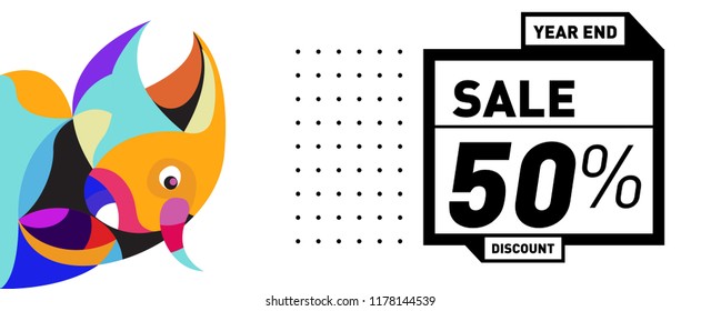 Sale 50% Discount Banner with Colorful Flat Background
