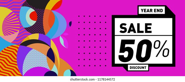 Sale 50% Discount Banner with Colorful Flat Background

