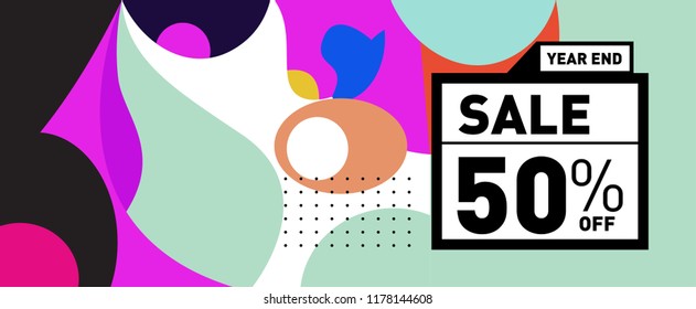 Sale 50% Discount Banner with Colorful Flat Background
